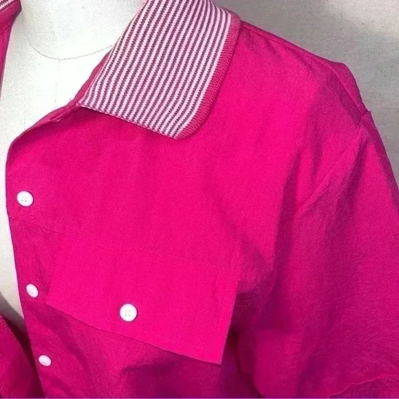 Vintage | Barbiecore 90s SS Button Down Polo - Bubblegum Pink / Sz M - Picture 5 of 9